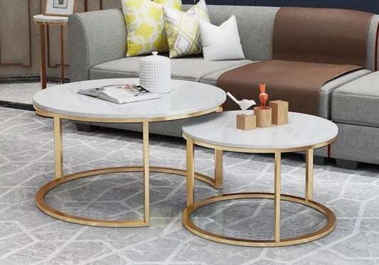 Achetez la Tables gigognes dorées marbre blanc OREA