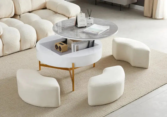 Achetez la Table basse pouf dorée céramique marbre gris VÉGA