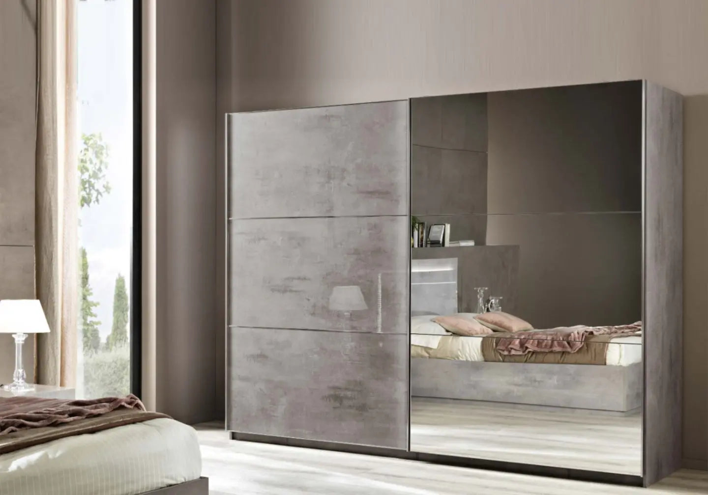 Armoire portes coulissantes miroir 1/2 laquée gris JAZZ Italian Mobili