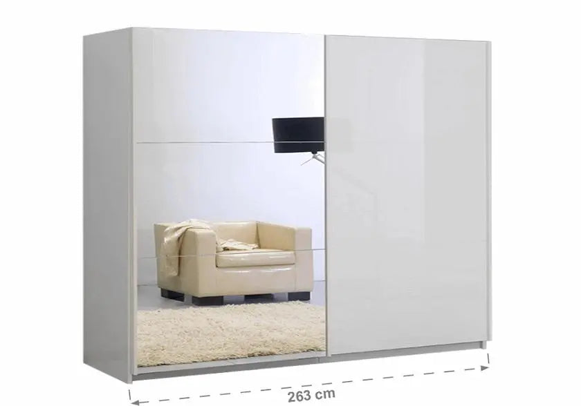 Armoire portes coulissantes miroir laquée blanc JAZZ - DEKOFLIX