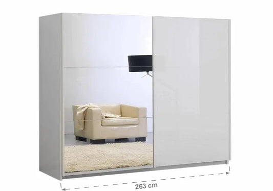 Armoire portes coulissantes miroir laquée blanc JAZZ - DEKOFLIX