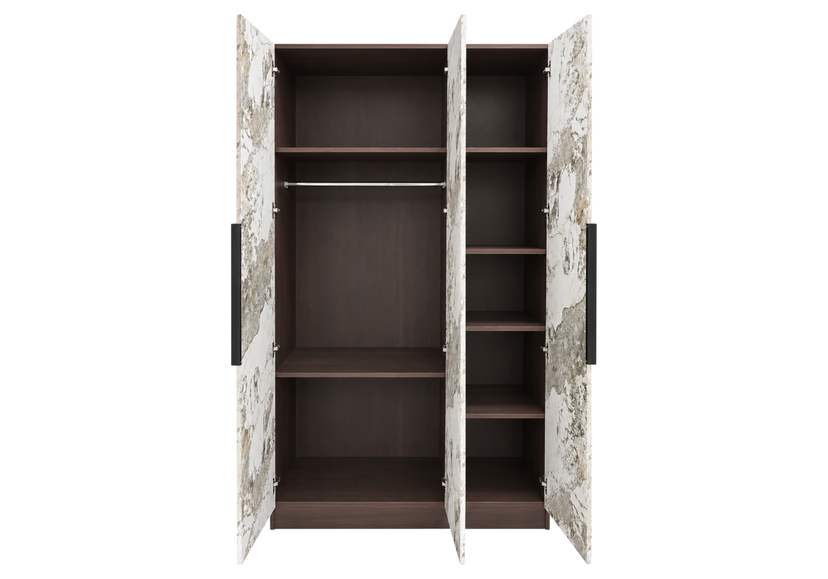 Armoire de rangement 3 portes marbre et noyer - Axel