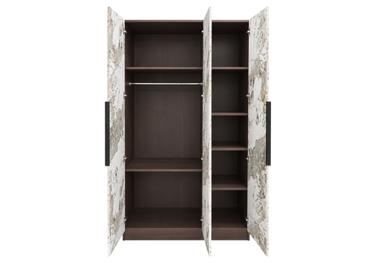 Armoire de rangement 3 portes marbre et noyer - Axel