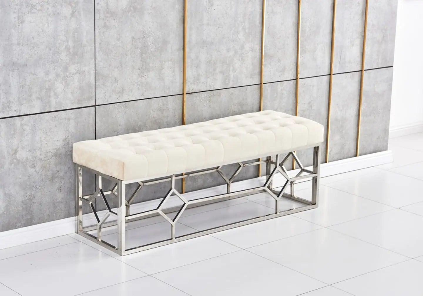 Banc design argenté velours beige ABEL New Design