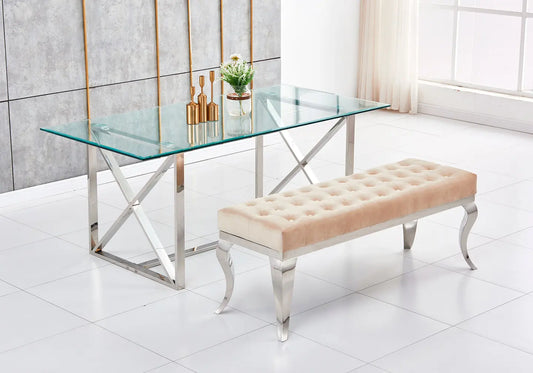 Banc design argenté velours moka NEO New Design