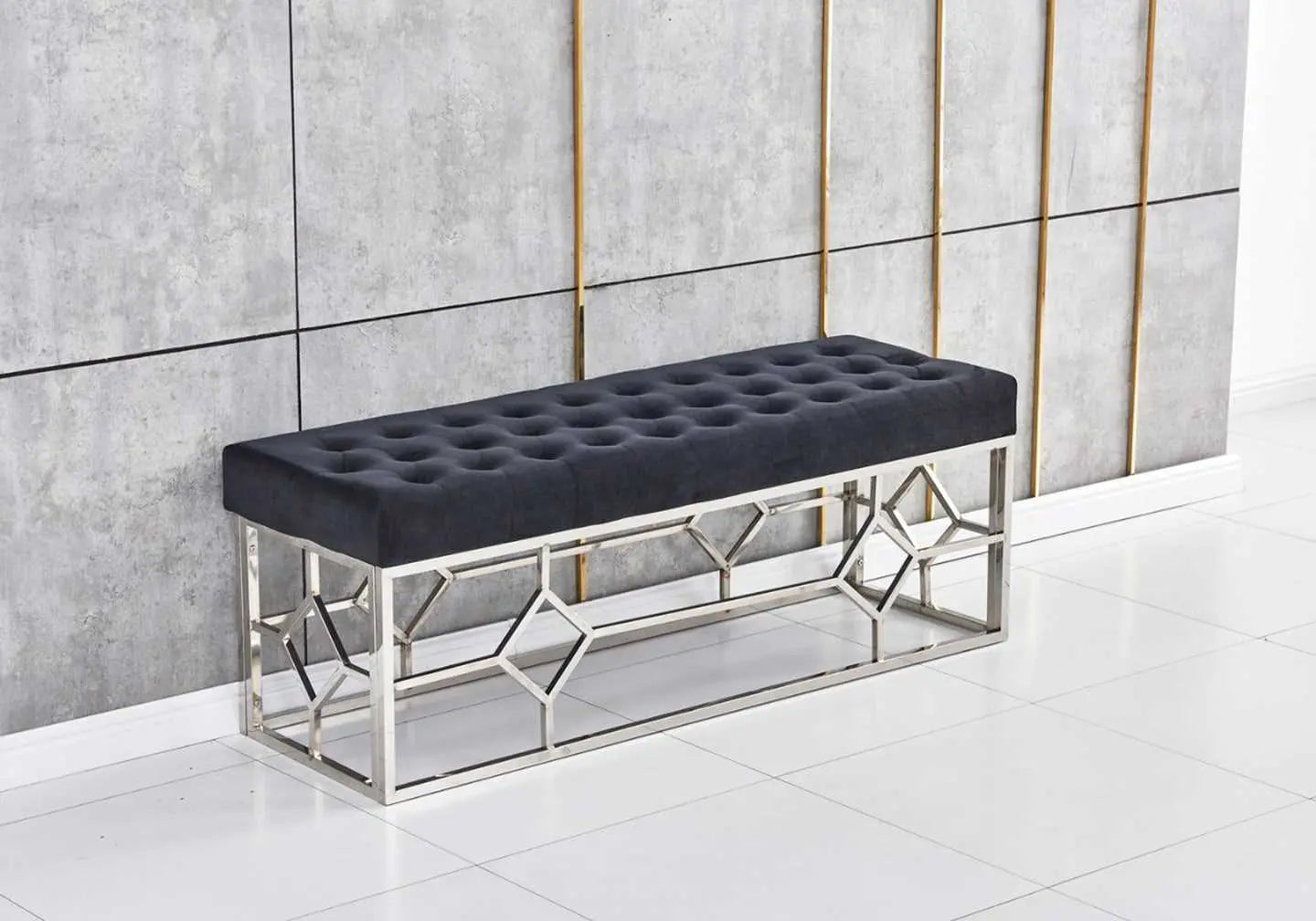 Banc design argenté velours noir ABEL - DEKOFLIX