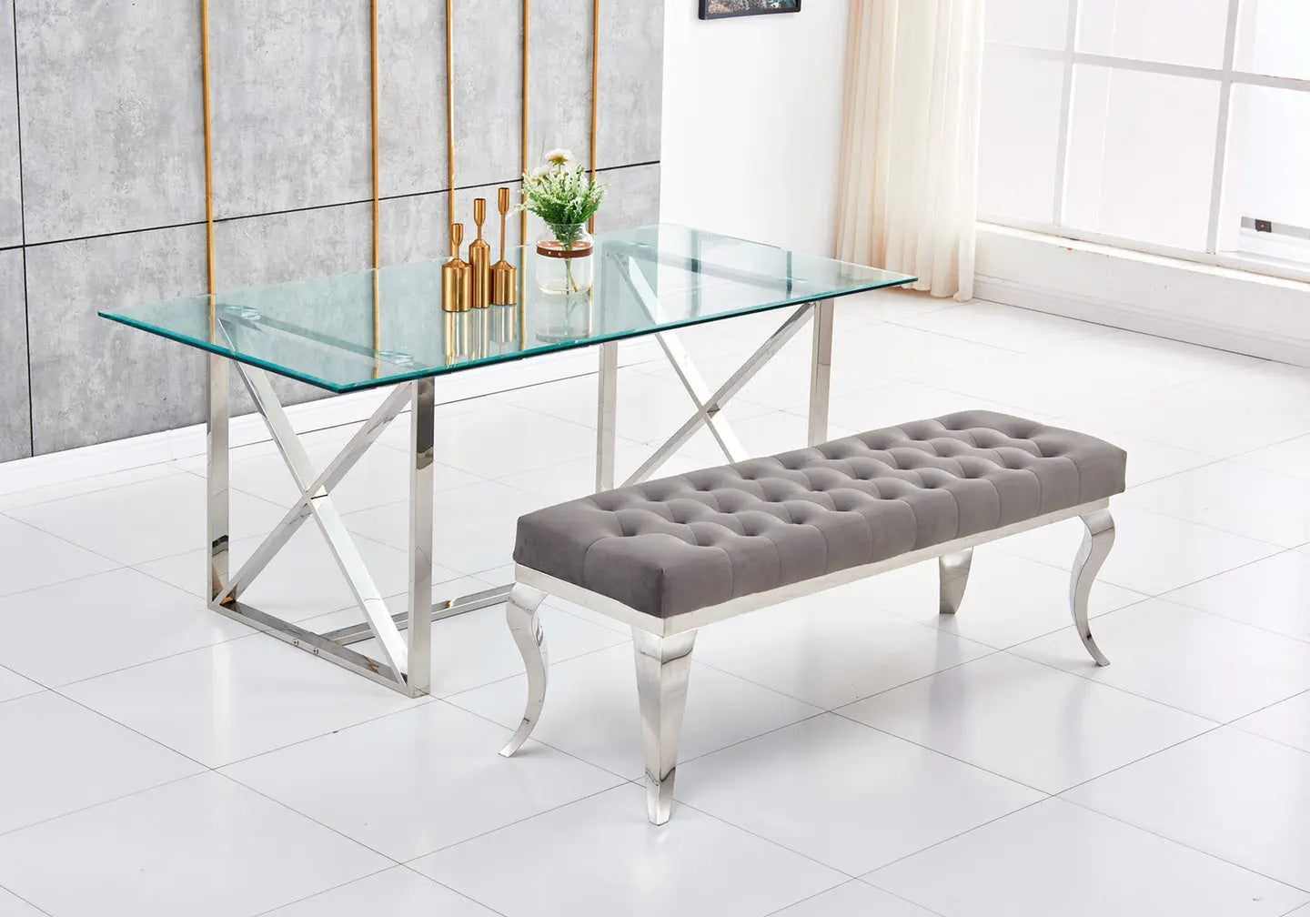 Banc design chromé velours gris NEO New Design