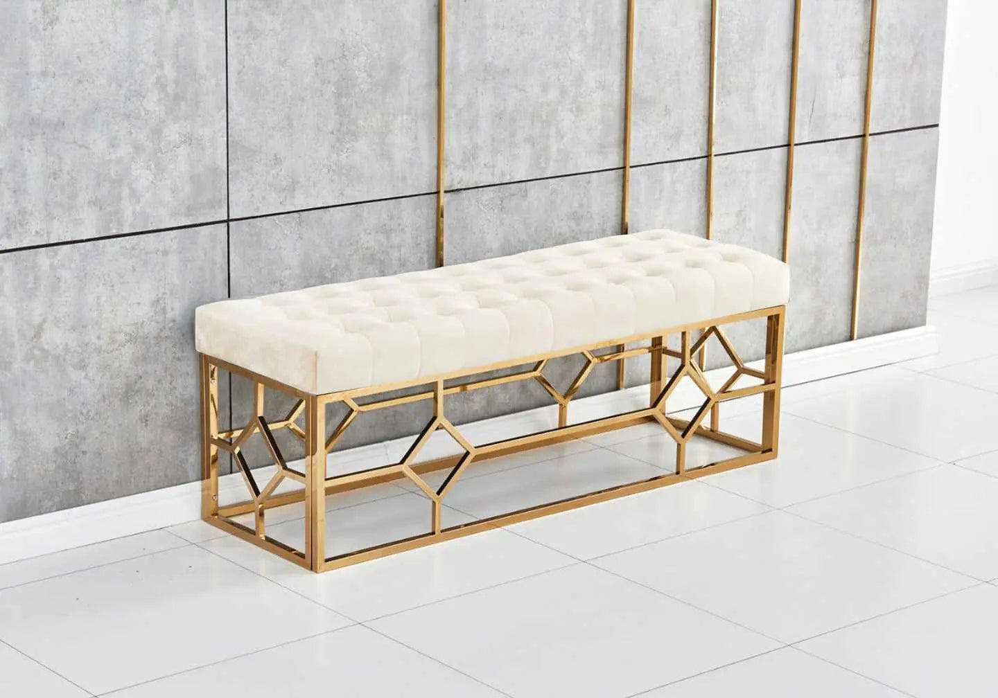 Banc design doré velours beige ABEL - DEKOFLIX