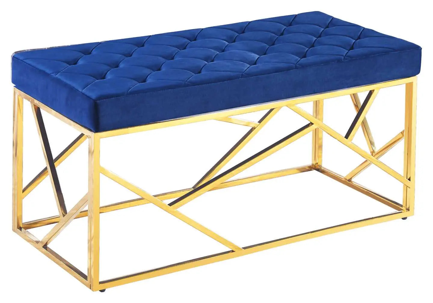 Banc design doré velours bleu ILÉA - DEKOFLIX