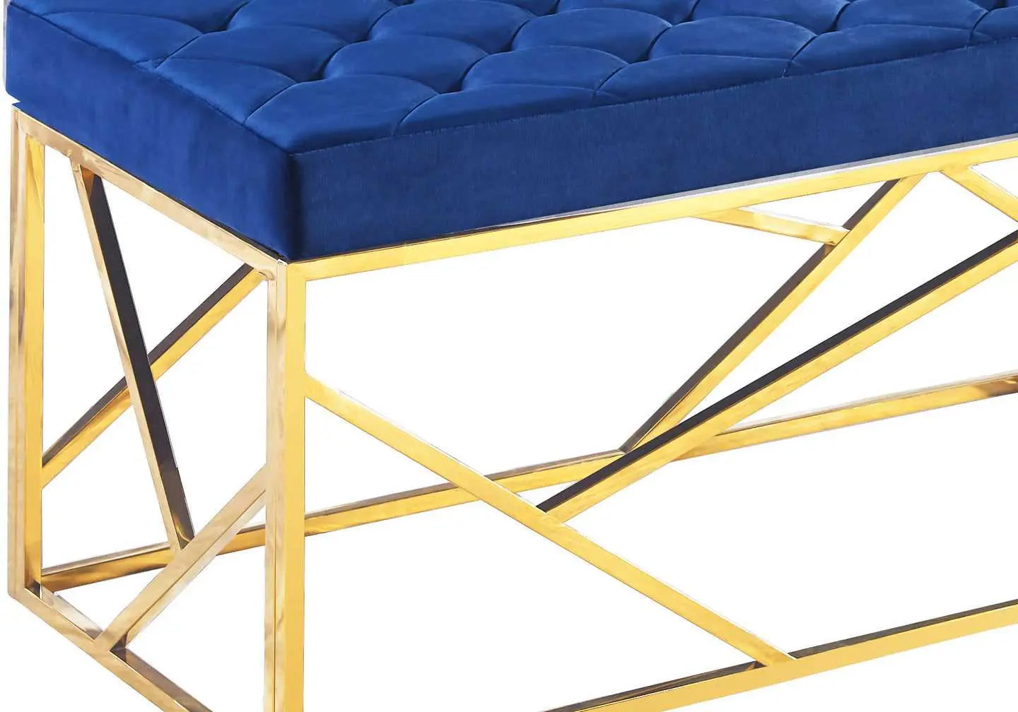 Banc design doré velours bleu ILÉA - DEKOFLIX