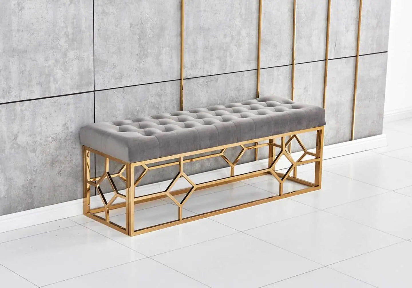Banc design doré velours gris ABEL - DEKOFLIX