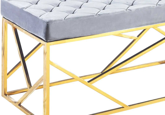 Banc design doré velours gris ILÉA - DEKOFLIX