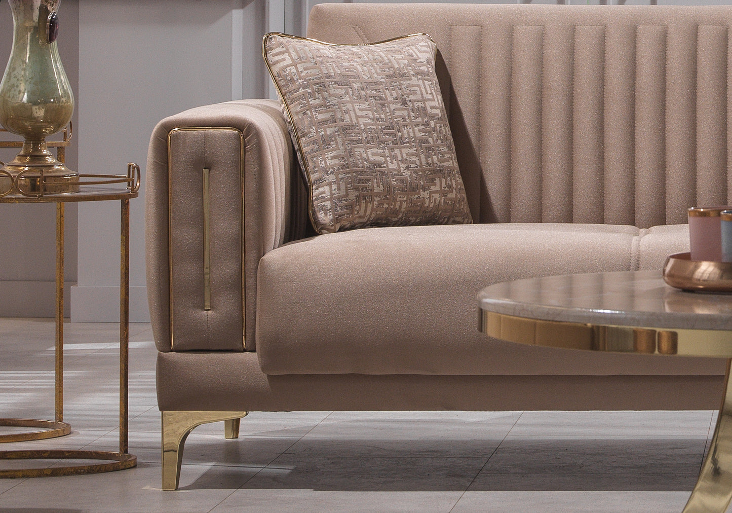 Canapé design velours beige doré – ASYA Deluxe