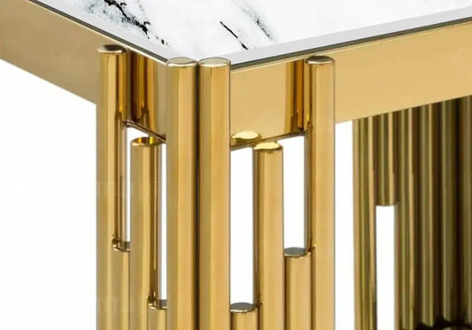 Bout de canapé doré marbre blanc ÈVE New Design