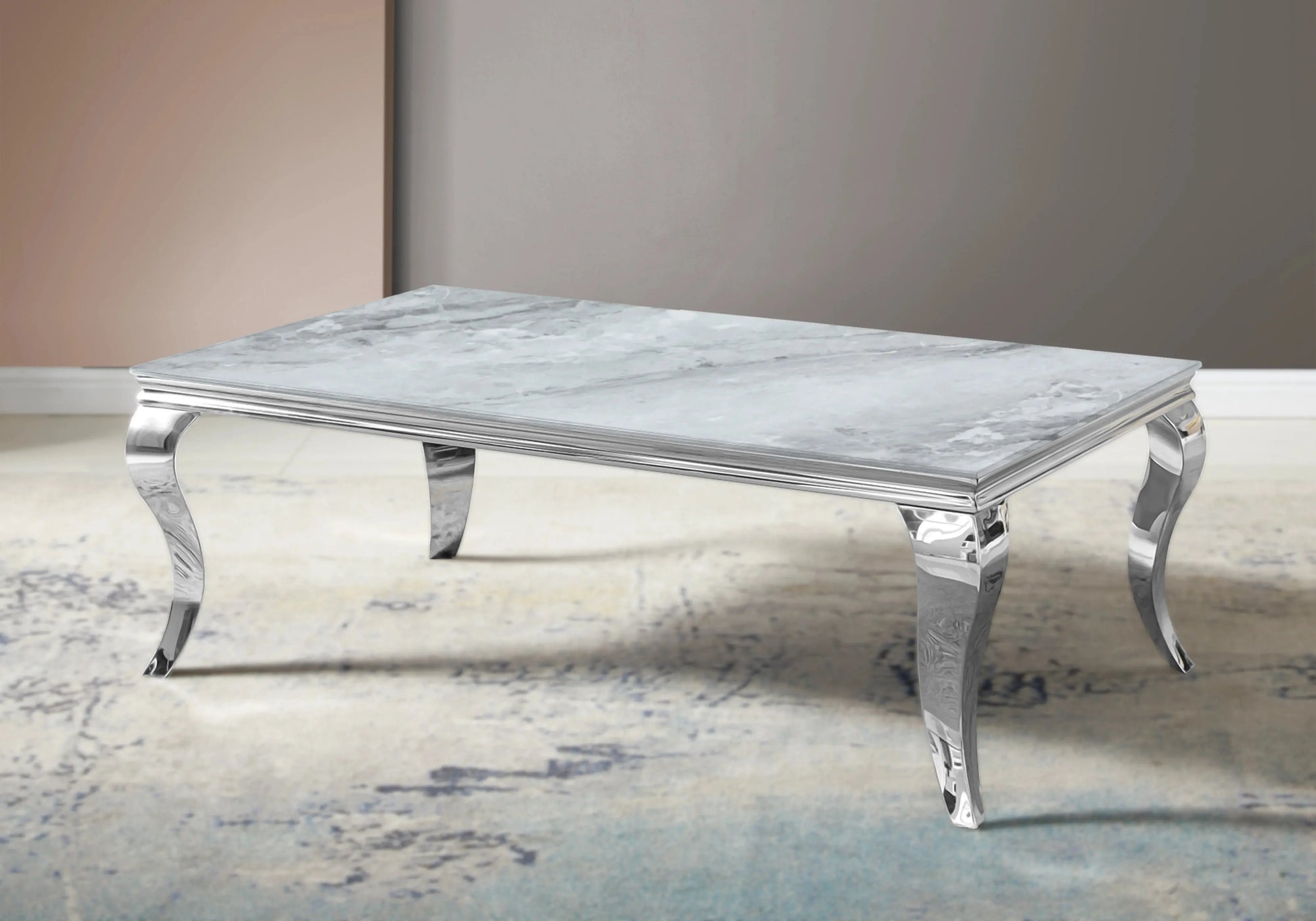 Bout de canapé marbre gris pied argent - NEO New Design