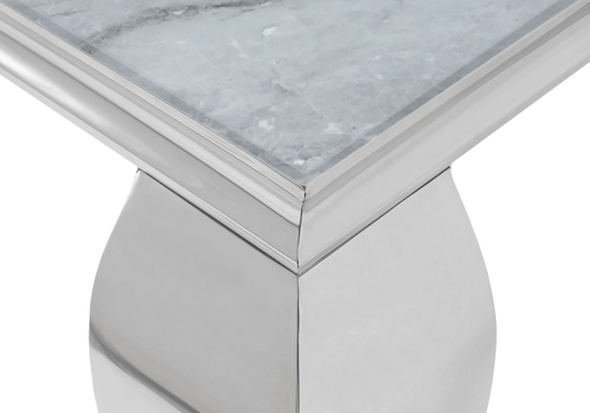 Bout de canapé marbre gris pied argent - NEO New Design