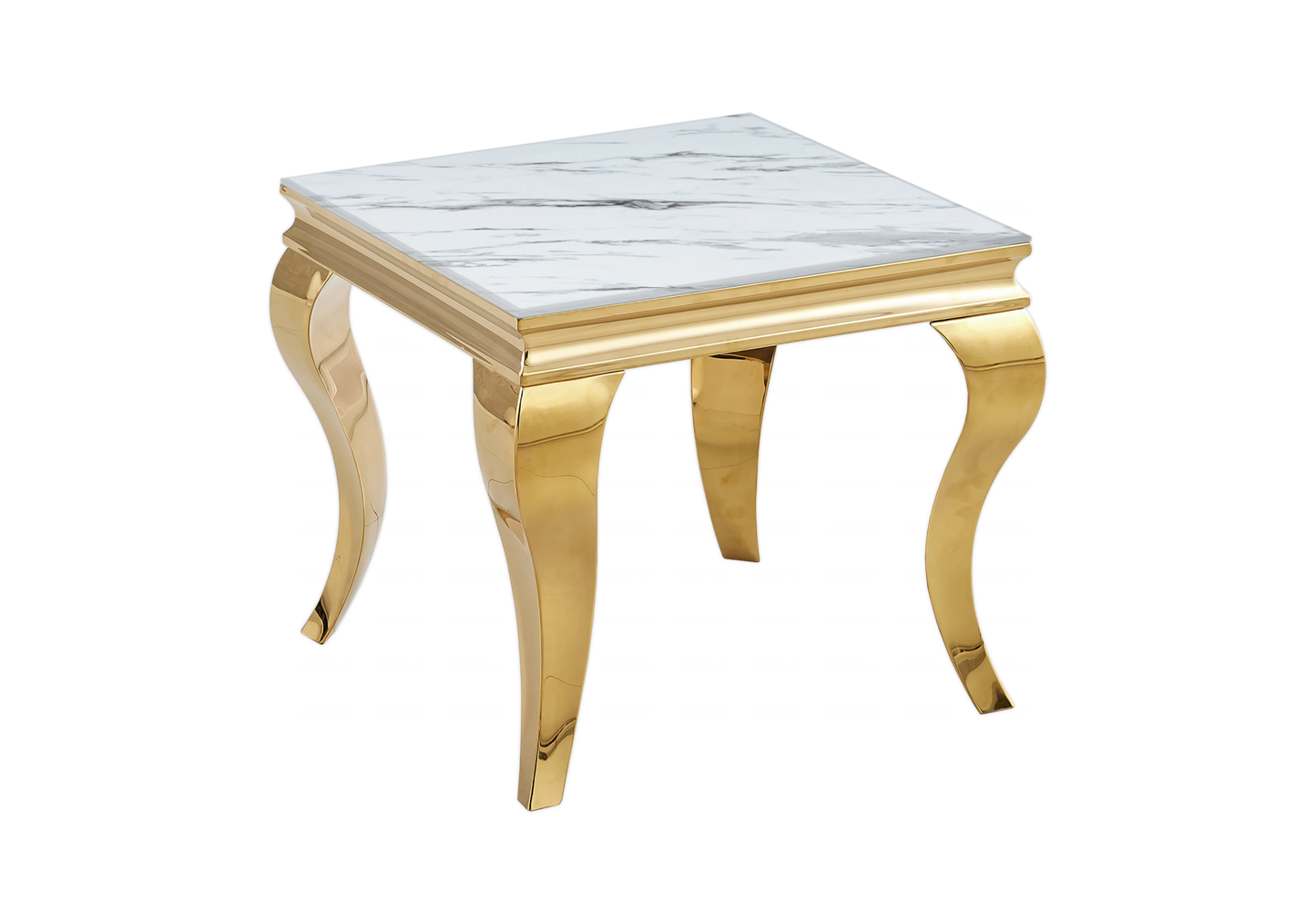 Table marbre blanc et chaises velours gris doré – NEO