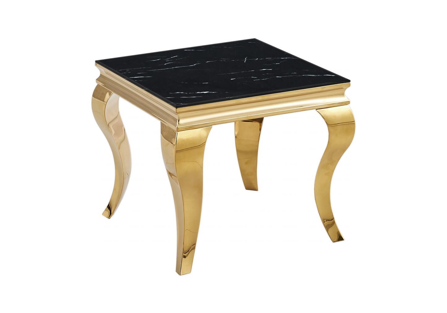Salle à manger marbre noir chaises simili-cuir blanc doré - NEO