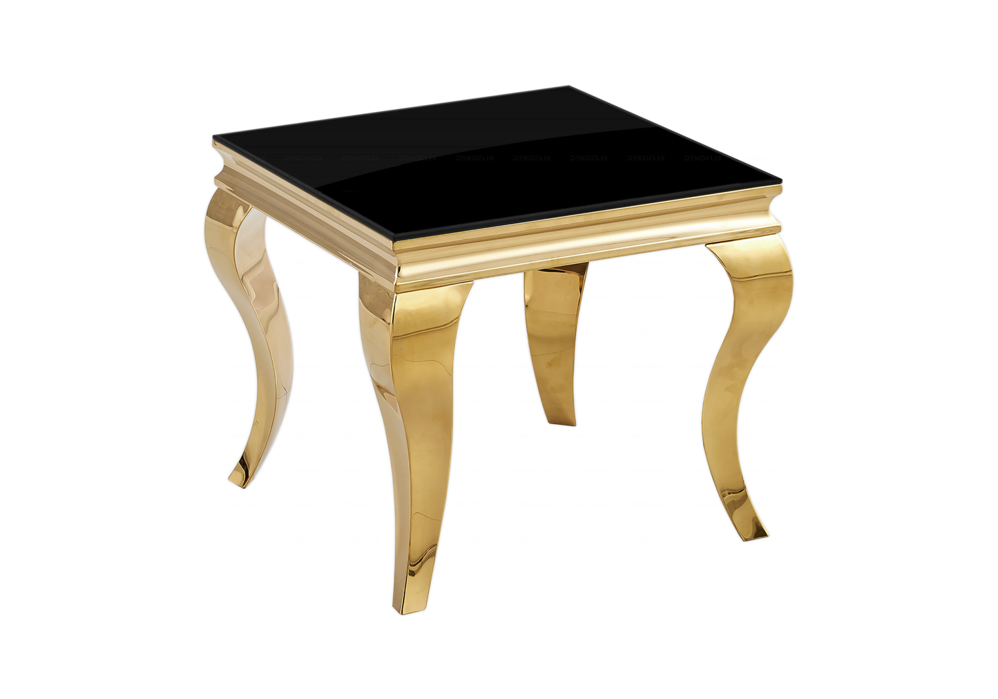 Table verre noir et chaises simili-cuir blanc doré – NEO