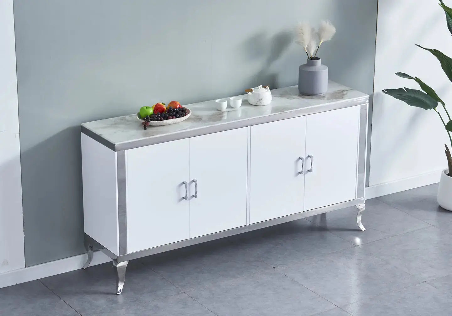 Buffet argenté marbre beige MANON - DEKOFLIX