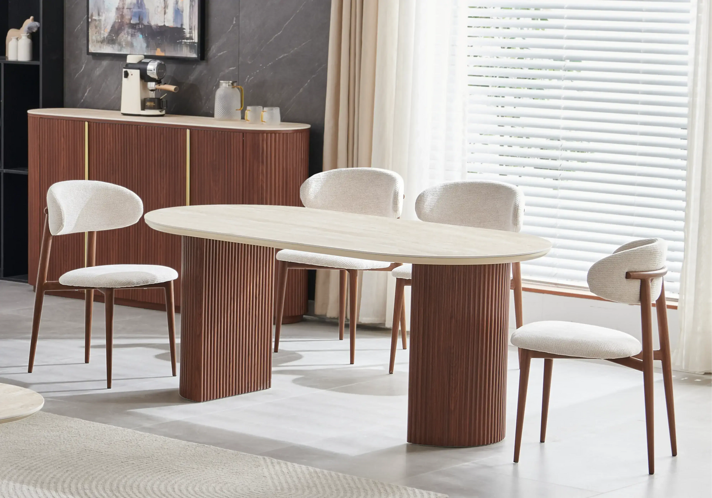 Table basse ovale travertin bois noyer – TERRA Galerie du Mobilier