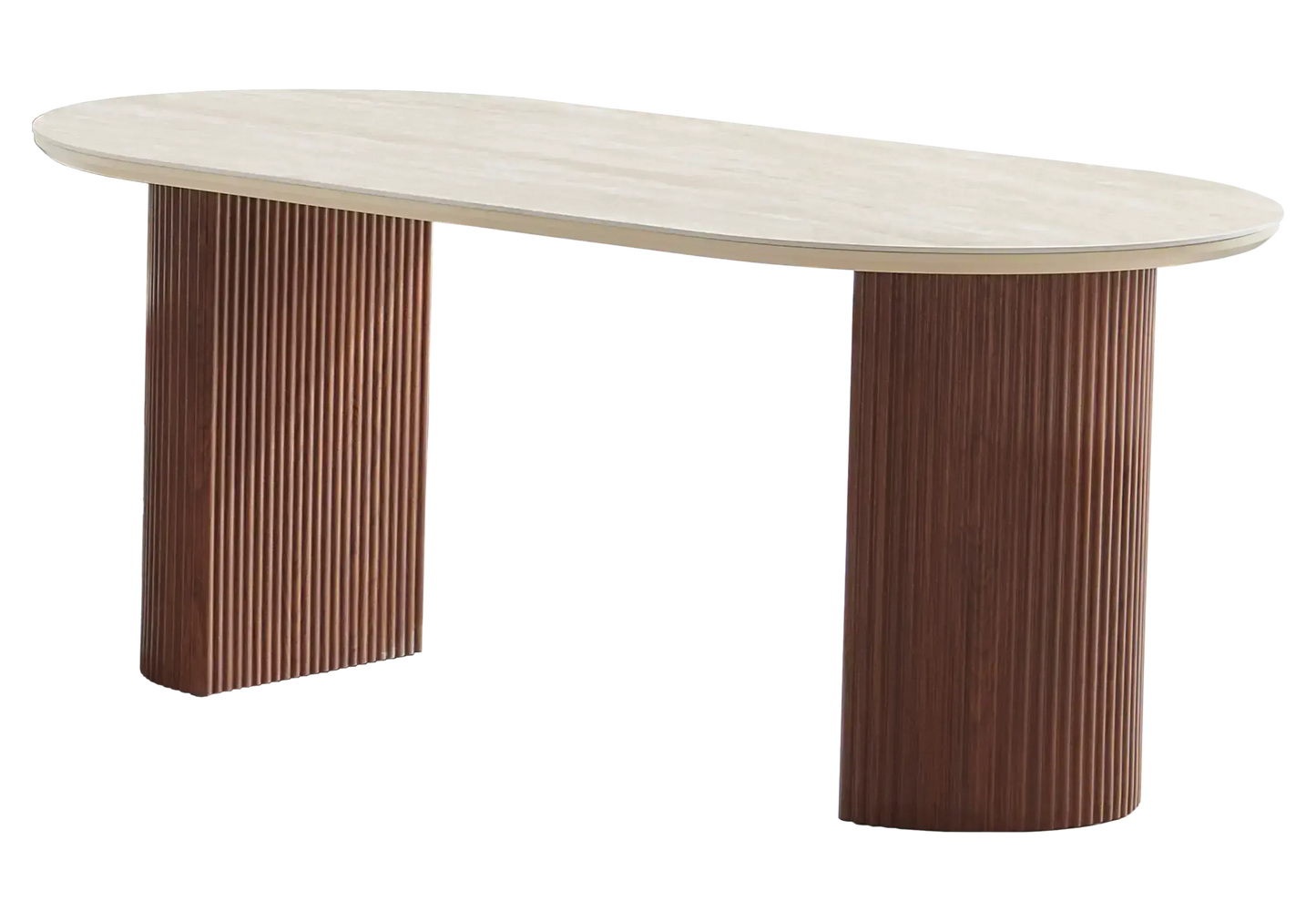 Table ovale travertin et chaises bois beige - TERRA Galerie du Mobilier