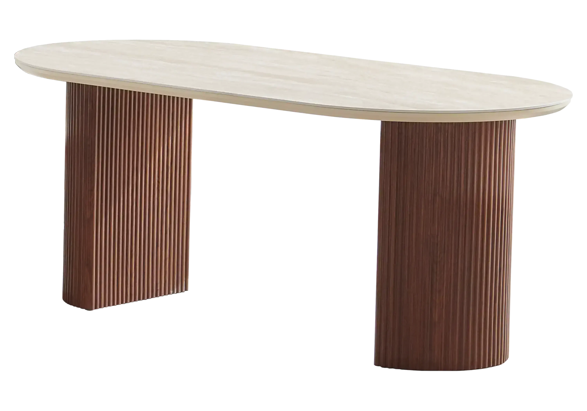 Table ovale travertin et chaises bois beige - TERRA Galerie du Mobilier