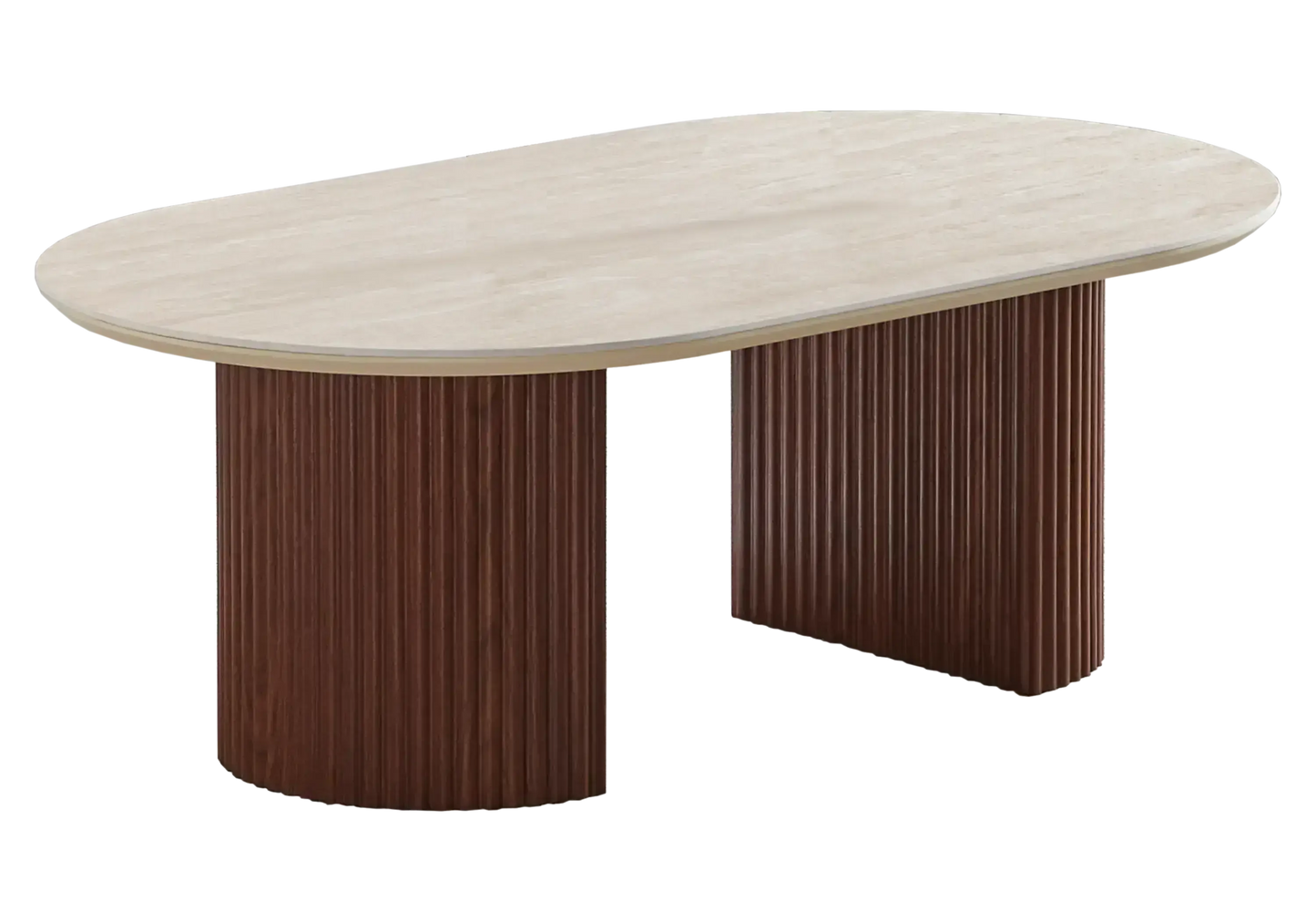 Table ovale travertin et chaises bois beige - TERRA Galerie du Mobilier