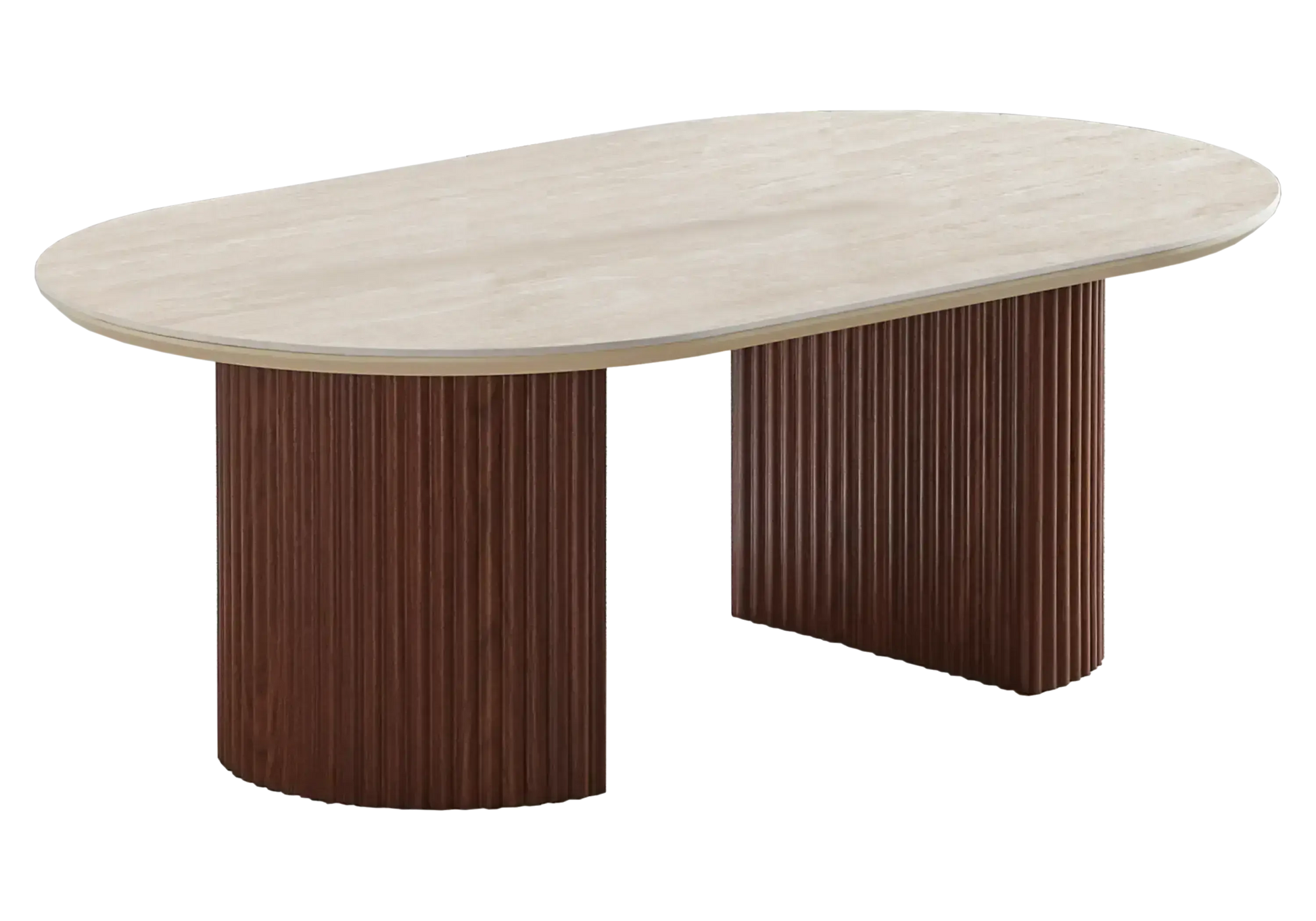 Table ovale travertin et chaises bois beige - TERRA Galerie du Mobilier