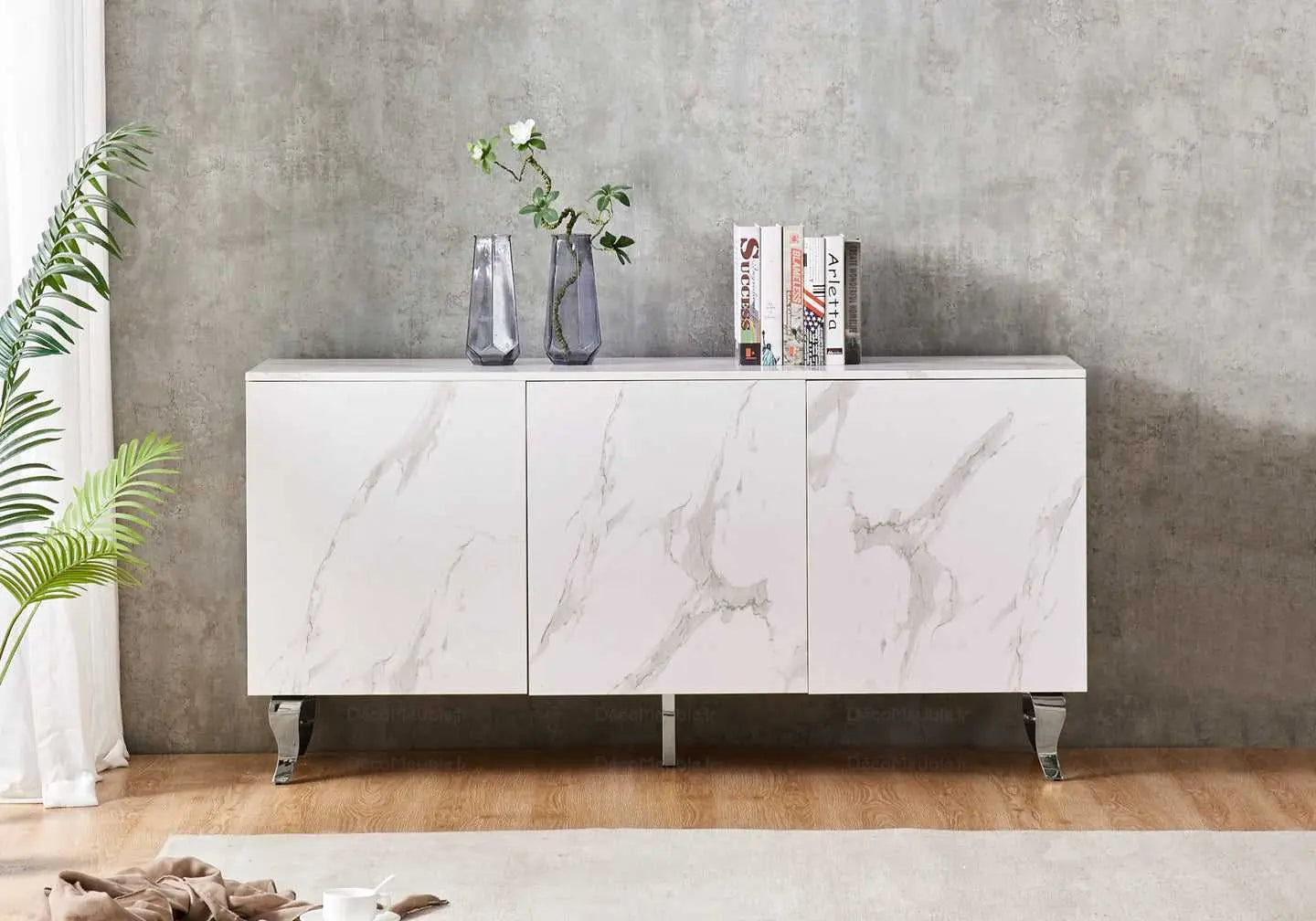 Buffet marbre blanc laqué design AXEL - DEKOFLIX