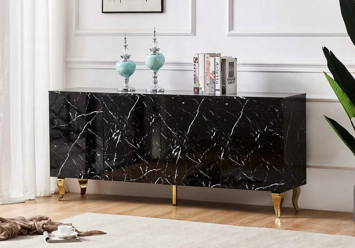 Buffet marbre noir laqué doré AXEL - DEKOFLIX