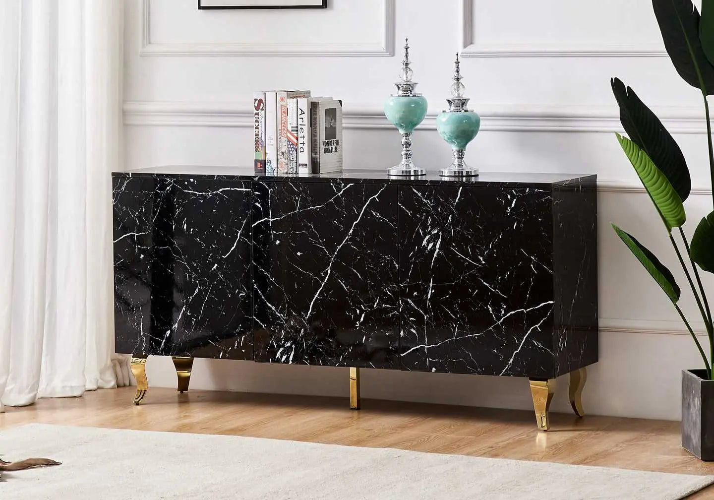 Buffet marbre noir laqué doré AXEL - DEKOFLIX