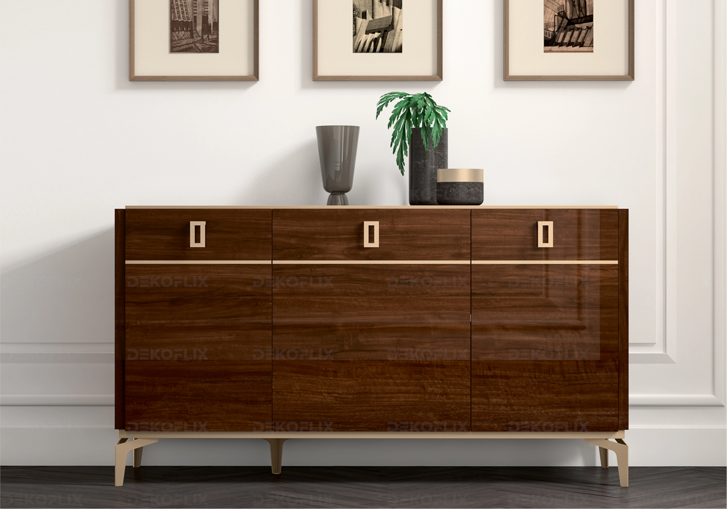 Buffet Noyer Doré – Élégance italienne Collection Eva