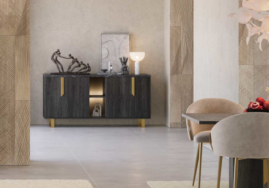 Buffet 3 portes LED bois et marbre noir - Orion