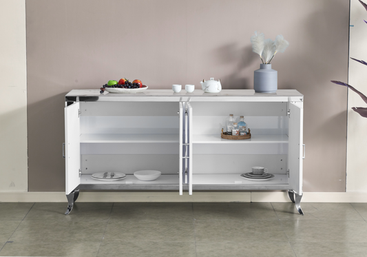 Buffet 4 portes marbre beige argent – Neo