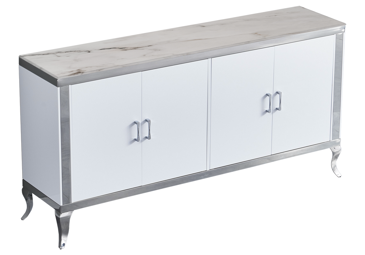 Buffet 4 portes marbre beige argent - Neo
