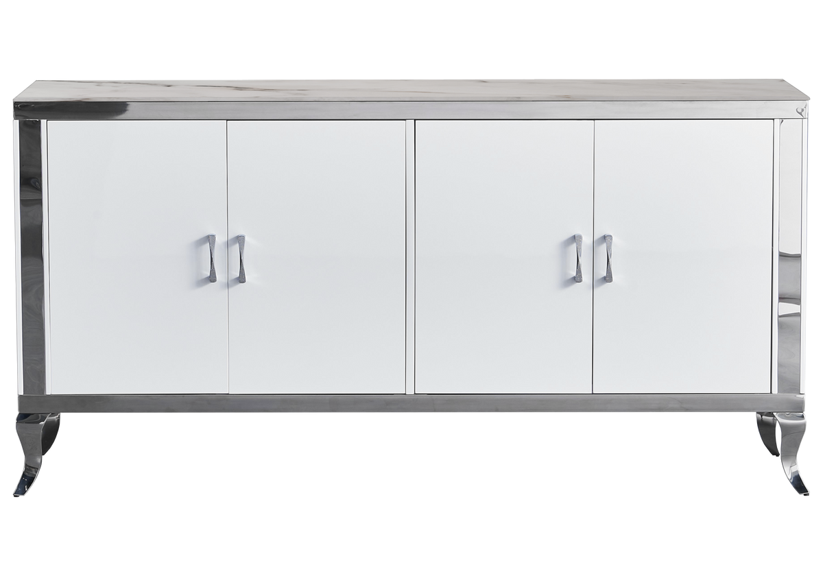 Buffet 4 portes marbre beige argent - Neo