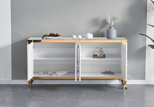 Buffet 4 portes marbre beige doré – Neo