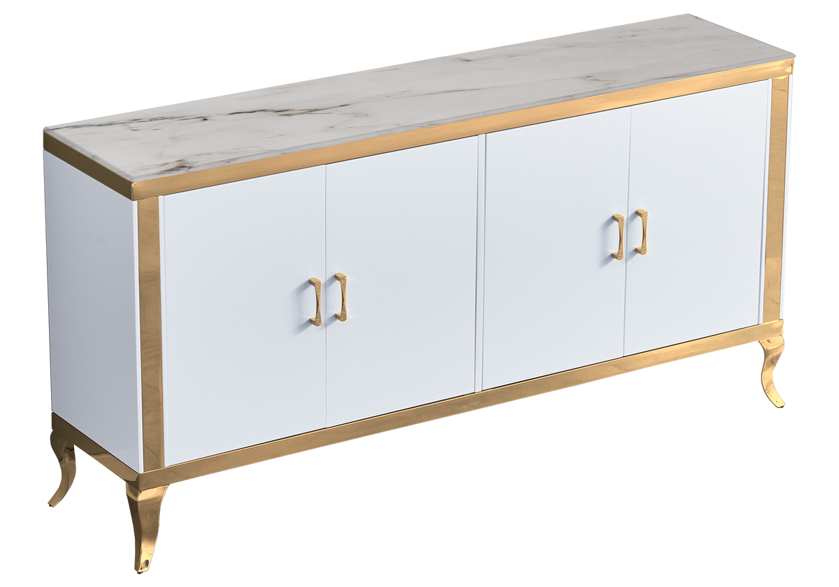 Buffet 4 portes marbre beige doré - Neo
