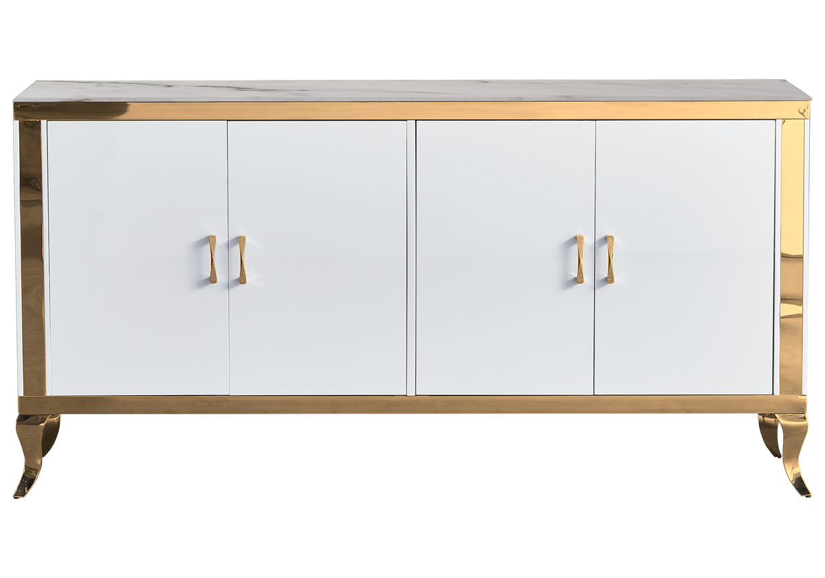 Buffet 4 portes marbre beige doré - Neo