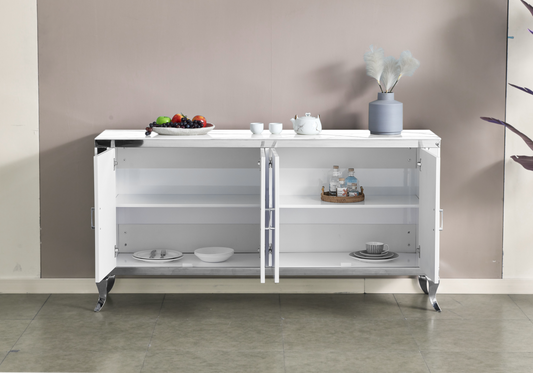 Buffet 4 portes marbre blanc argent – Neo