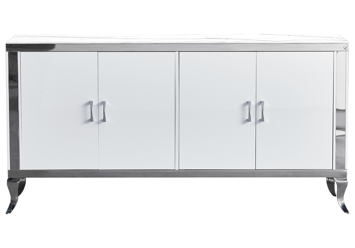 Buffet 4 portes marbre blanc argent - Neo