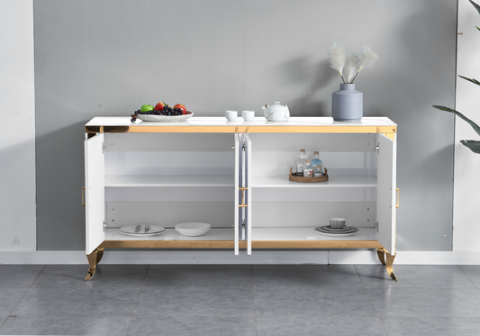 Buffet 4 portes marbre blanc doré – Neo