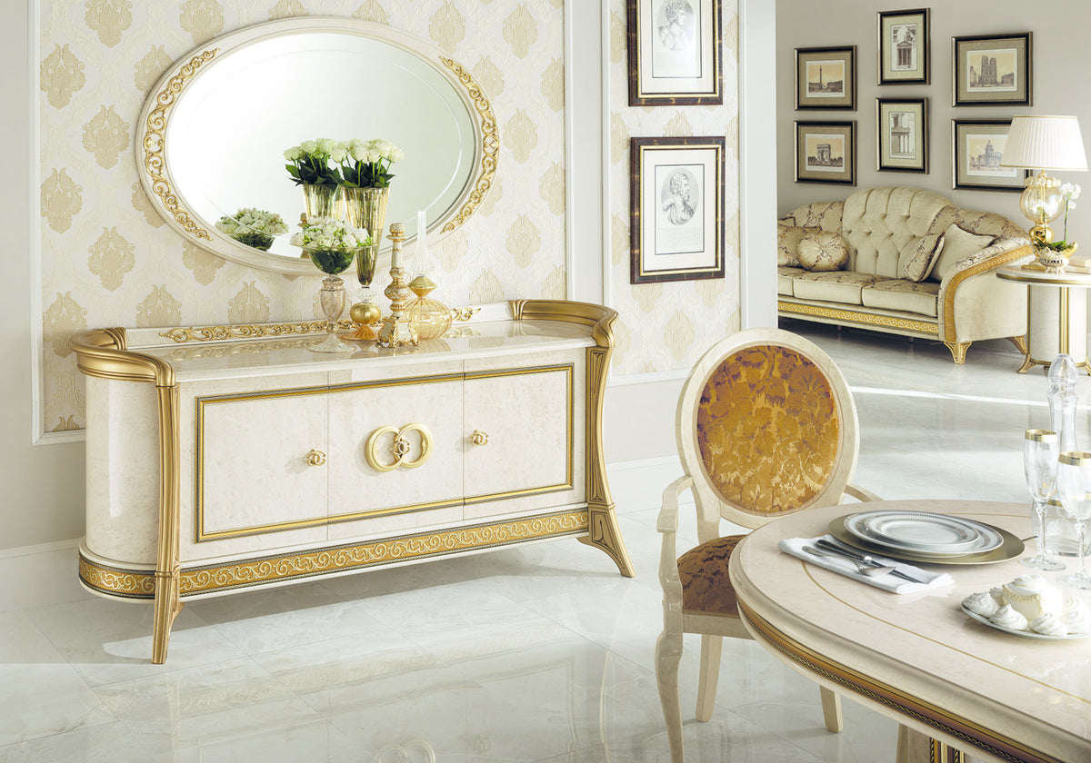 Fauteuil de table classique beige et or avec accoudoirs - Melodia