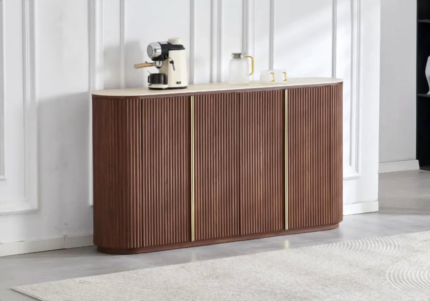 Chaises design incurvé bois tissu beige – TERRA (lot de 4)