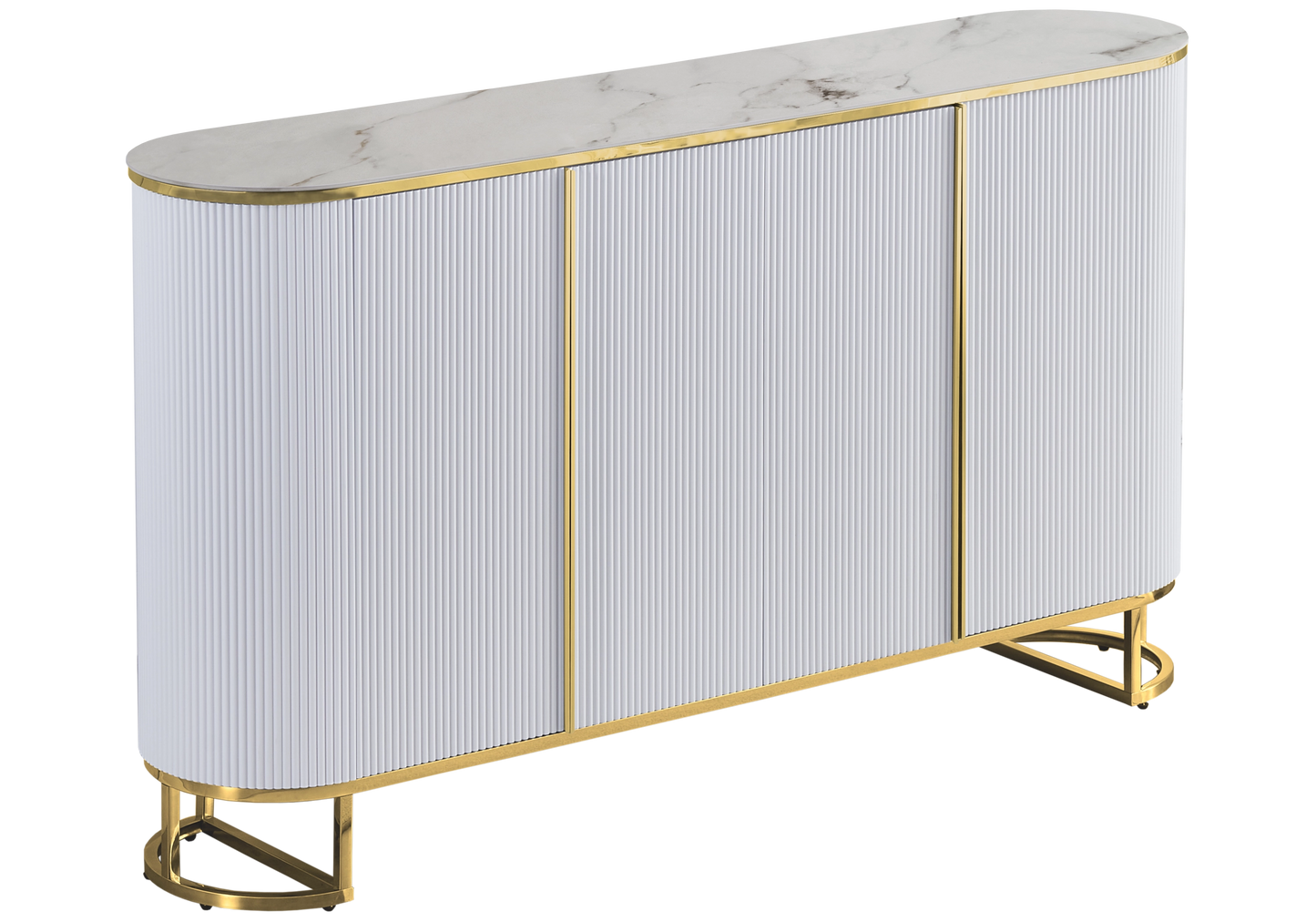 Buffet ovale cannelé marbre beige doré - NALIA