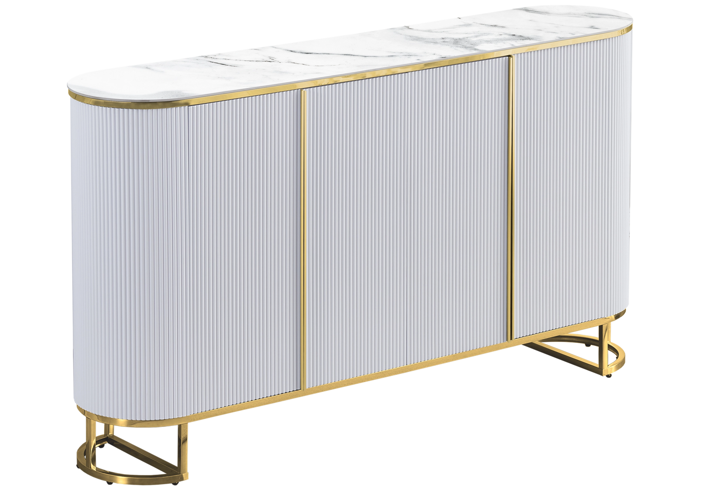 Buffet ovale cannelé marbre blanc doré - NALIA