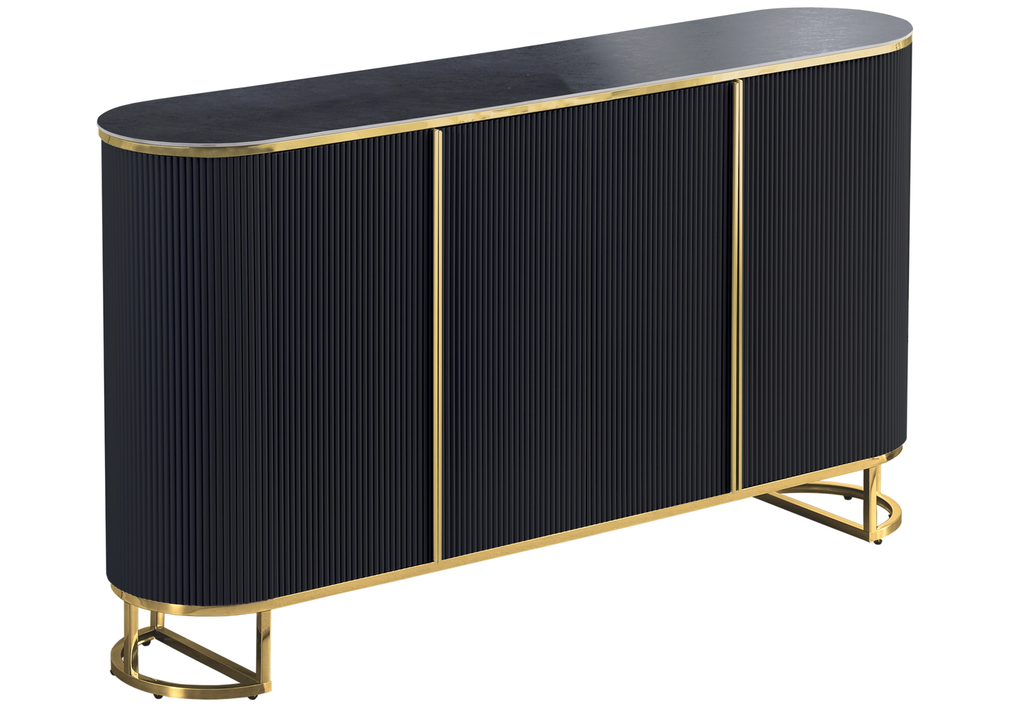 Buffet ovale cannelé marbre noir doré - NALIA