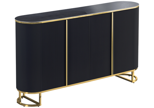 Buffet ovale cannelé marbre noir doré - NALIA