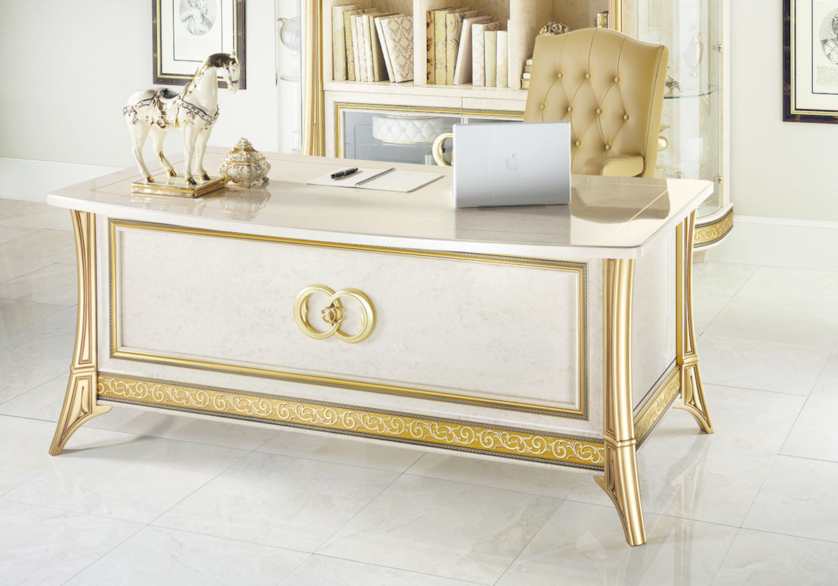 Fauteuil de bureau présidentiel capitonné beige et or - Melodia